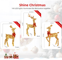 Juego de 3 Piezas de Renos Navideños Iluminados en 2D, Resistentes al Agua, Decoración Navideña para Jardín Exterior con 145 Luces LED