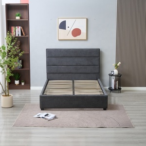 <span class=keywords><strong>Lit</strong></span> plateforme <span class=keywords><strong>double</strong></span> style minimaliste capitonné avec rangement et sommier à lattes en bois – Mobilier de chambre - Product Image 4