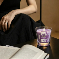 Bougie en verre parfumée aux fleurs avec logo personnalisé, cire naturelle, parfum jasmin, rose, lavande, boîte cadeau pour cadeau de fête