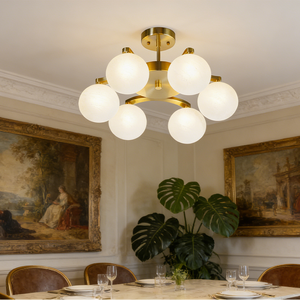 Modern Elegant Geometric Circle G9 Pendant <b>Light</b> 6 <b>Light</b> Gold Metal Globe Glass Shades Luxury Chandelier for <b>Dining</b> Living Room - Product Image 2