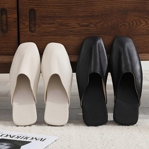 Women's Slip on Comfort Spring Summer Autumn Genuine Leather Square Toe Loafer Mule <b>Clogs</b> Flat Casual Breathable <b>Slippers</b> - Product Image 4