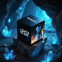 Reloj de Escritorio Digital con Espejo LED, Cubo de Madera, Alarma Nocturna Electrónica a Pilas, Decoración de Mesa de Juego con Patrón Personalizado