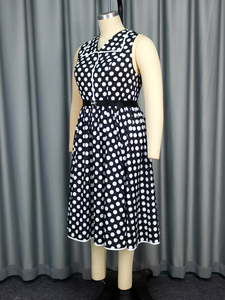 AOMEIラペルカラーノースリーブサマーサンドレスカジュアルブラックホワイト水玉ドレスベルト付き - Product Image 5