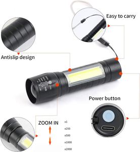 Mini <b>Rechargeable</b> LED <b>Flashlight</b> High Bright Zoom Multifunction Light Weight ABS Body Camping 300-500m Range 360 Lumens 12+ - Product Image 3