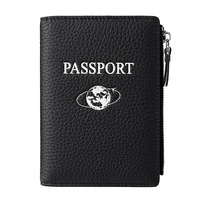 Portefeuille porte-passeport en cuir véritable avec logo personnalisé, blocage RFID, fermeture éclair, organiseur de documents de voyage avec emplacements pour cartes pour hommes et femmes
