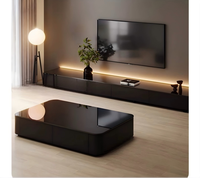 Meuble TV Noir Élégant Haut de Gamme, Ensemble Table Basse et Meuble TV Moderne pour Salon, Meuble TV de Luxe Designer avec Rangement à Vendre