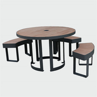 Juego de mesa y banco de pícnic para Discapacitados de madera comercial al aire libre restaurante exterior jardín parque infantil mesa de comedor con agujero para paraguas