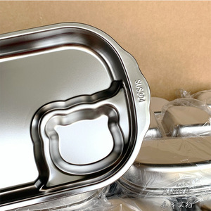 จานอาหารกลางวันเด็กสแตนเลสทรงสี่เหลี่ยมขนาดใหญ่หลายช่องเกรดอาหารทนต่อการตกกระแทกสำหรับใช้ในบ้านโรงเรียนอนุบาล - Product Image 2