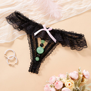 String sexy en dentelle avec perles qui brillent dans le noir, lot de 4, sous-vêtements pour femmes, respirant, transparent, design à volants et nœuds - Product Image 5