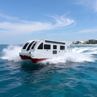Maison flottante remorquable avec chambre, toilettes, cuisine, évier, cuisinière et table pour les loisirs