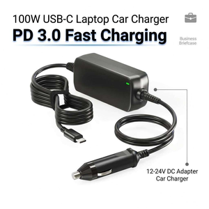 <span class=keywords><strong>Chargeur</strong></span> de voiture USB-C PD 100W, adaptateur d'alimentation de voiture 12-24V DC, câble de charge pour Lenovo HP Dell Acer Asus Chromebook Samsung <span class=keywords><strong>MacBook</strong></span> - Product Image 1