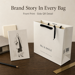 Bolsas de Papel Blancas Mei & <span class=keywords><strong>DOLE</strong></span> con Asas de Listón Negro, Logotipo Personalizado, Marca Privada, Embalaje al por Mayor y al Detal - Product Image 3