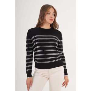 Suéter de Punto Negro al por Mayor para Mujer, Cuello Redondo, Estilo Coreano, Estampado Dulce, Delgado, con Decoración de Botones para la Temporada de Otoño - Product Image 4