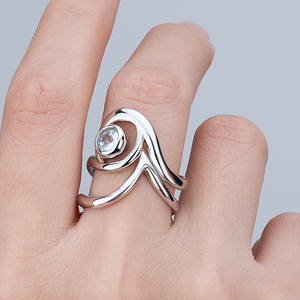 Bague double en pierre d'aquamarine avec motif vague océanique artistique <span class=keywords><strong>et</strong></span> lignes irrégulières pour tenues élégantes printemps-été - Product Image 5