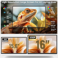 Moniteur portable ultra-fin Officeworks 16 pouces FHD 1200P USB-C avec support rétractable et haut-parleurs, écran d'ordinateur portable Plug-and-Play