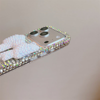 Coque de protection de luxe irisée effet aurore 3D avec nœud perlé et strass pour iPhone 18 17 Pro Max 16 15 14 avec dragonne perlée