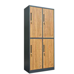 High Office Transfer Red Wood Grain Metal Locker Wardrobe With 4 Door Cabinet Bedroom Storage