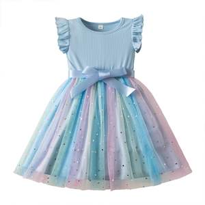 2025 estate Tutu per ragazze vestito per bambini con volant manica corta con bottone stampa floreale tessuto in Chiffon fascia d'età per bambini con fiocco - Product Image 5