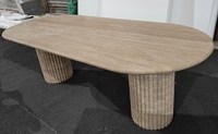 Table basse ovale en marbre travertin beige de 180 cm, fabrication directe d'usine, plateau en pierre solide, pieds en pierre