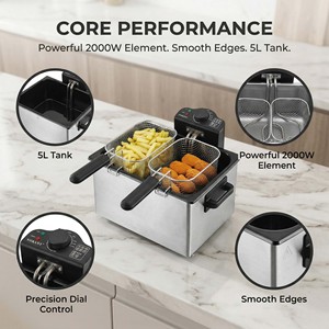 Friteuse Électrique Double Panier 5L 2000W Prise EU pour Cuisine Domestique, en Acier Inoxydable avec Base Antidérapante et Circuit de Sécurité - Product Image 4