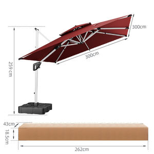Sombrilla Doble Tipo Cantilever de 3x3 Metros con Logotipo Personalizado, para <span class=keywords><strong>Patio</strong></span>, Piscina, Jardín, de Aluminio con Base - Product Image 2