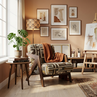 Ensemble de fauteuils d'appoint modernes en bois, fauteuil avec dossier, design modulaire fait main, pour extérieur, chambre, salle à manger, salon, maison, en coton