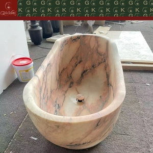 Baignoire ovale autoportante en marbre rose tabac GOLDKING Boutique Hotel <span class=keywords><strong>Spa</strong></span>, veines de charbon, bord asymétrique, sur mesure, OEM - Product Image 5