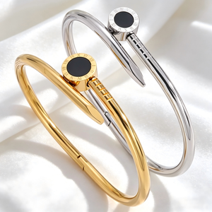 Pulsera Moderna con Logotipo Personalizado, Acero Inoxidable, Chapado en Oro <span class=keywords><strong>de</strong></span> 18k, Diseño <span class=keywords><strong>de</strong></span> Uña, Resistente al Agua, Joyería Fina para Regalo <span class=keywords><strong>de</strong></span> Aniversario - Product Image 1
