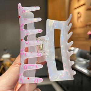 Pince à cheveux rectangulaire en PVC avec nœud et imprimé cœur, pince à cheveux mignonne pour fille - Product Image 2