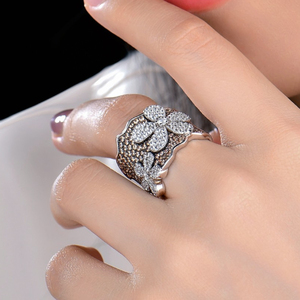Anello di Design fiore in argento <span class=keywords><strong>Sterling</strong></span> 925 con pietre CZ marroni e bianche per le donne-gioielli ipoallergenici per le dita sensibili - Product Image 5