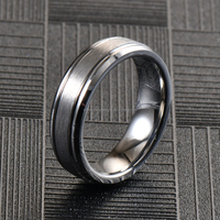 Bague de mariage unisexe en tungstène brossé double rainuré de 8mm en argent pour couples pour fêtes anniversaires à la mode