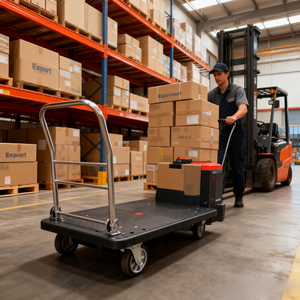 2025 नए भारी शुल्क इलेक्ट्रिक चार पहिया स्टील प्लास्टिक प्लेटफॉर्म ट्रक 300 किलोग्राम ओएम कार्गो ट्रॉली - Product Image 3