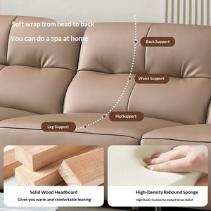 New Italian Light Luxury Full Top Grain Leather Three Seater Straight <b>Sofa</b> <b>For</b> Living Room - Product Image 2