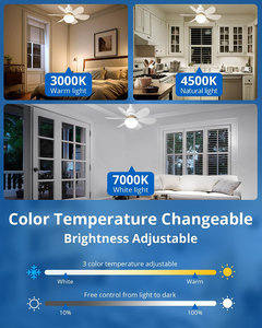 Ventilateur de plafond LED intelligent avec variateur d'intensité, rotation à 360°, ampoule E27, 3 couleurs, ventilateur de plafond avec lumière et télécommande, 42 cm, 52 cm - Product Image 4