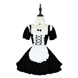 2024 Mới Mùa Hè Ngắn Tay thẩm mỹ Gothic Bodycon nữ màu đen trắng Lolita Váy dự tiệc mini hầu gái trang phục Đường phố thanh lịch