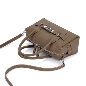 Bolso de Mano Clásico de Cuero Genuino para Mujer, Estilo Boston, con Cierre de Seguridad y Correa Extraíble, Color Bronceado, Duradero para Uso Diario - Product Image 6
