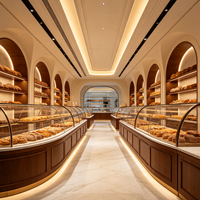 Vitrine de présentation sur mesure pour boulangerie, restaurant, design d'intérieur, avec bois et verre, pour boulangerie de détail