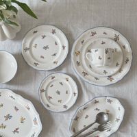 Service de vaisselle en porcelaine bleu et blanc style campagne française rétro, luxe léger, résistant au micro-ondes et au lave-vaisselle, comprenant des assiettes