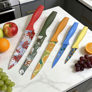 5-टुकड़ा रंगीन पैटर्न शेफ स्टार स्टेनलेस स्टील ब्लेड्स बेंडेक्स टिकाऊ कलात्मक डिजाइन एर्गोनोमिक हैंडल चाकू सेट - Product Image 4