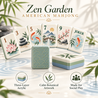 Jeu de tuiles de mahjong en acrylique américain avec motif de jardin zen et sac de transport pour des soirées de jeu éveillantes, idéal comme cadeau et personnalisable