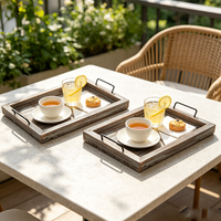Plateau de service en bois avec poignée métallique pour la maison, l'hôtel, la table, le service alimentaire, le rangement – Meilleure vente