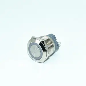 Button Metal indicator emergency stop button C-type flat head 1NO 1NC With light self-reset ring pin