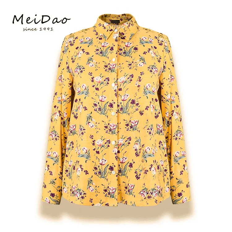 Blusa amarilla con estampado de flores, MEIDAO-140149