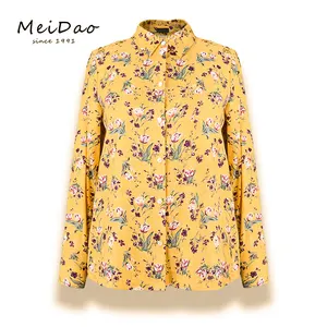 MEIDAO-140149黄色花朵图案上衣