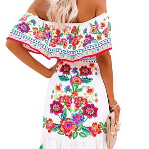 Messicana tradizionale messicana messicana Cinco De Mayo estate stampa floreale con <span class=keywords><strong>spalle</strong></span> <span class=keywords><strong>scoperte</strong></span> da donna <span class=keywords><strong>abito</strong></span> messicano MTWM-002 - Product Image 4