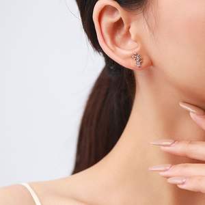 Boucles d'oreilles en argent sterling S925 personnalisables, version cuivre, inspiration naturelle, zircone ronde, motif feuille, cadeau pour femme, usage quotidien - Product Image 2