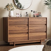 Commode à 6 tiroirs en noyer de style moderne du milieu du siècle, commode minimaliste pour le rangement de la chambre à coucher