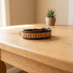 Handmade Highest Quality Genuine Leather Dog <b>Collar</b> With Hand Tooled Design Manufacturer - Product Image 3