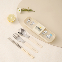 Ensemble de couverts Snoopys en acier inoxydable 304, fourchette, cuillère, baguettes portables avec étui, ustensiles de voyage réutilisables