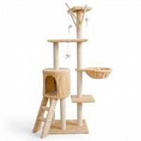 Arbre à chat d'intérieur personnalisé gris écologique, grand format, mignon, en panneaux de particules, 2 niveaux, 138 cm - Maison à gratter pour chat moderne et luxueuse